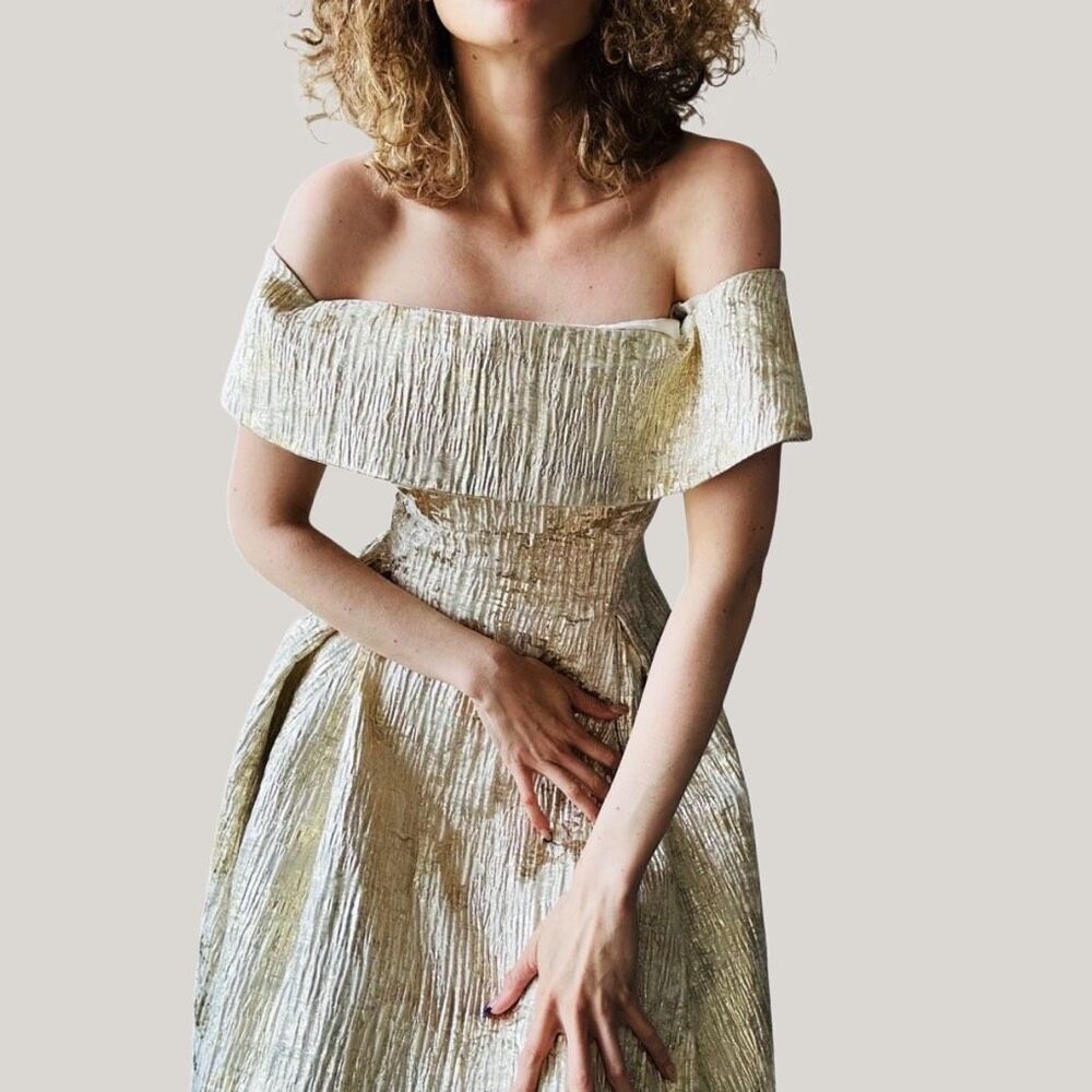 John Paul Ataker Gold Metallic Gown – Couture Mother of the Bride – Size 10